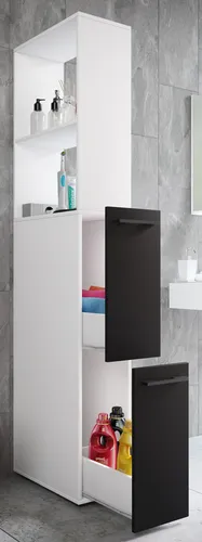 Holz Badmöbel Nischenschrank Sadilo XL - Bad-Hochschrank mit modernem Design, ideal als Raumteiler. Bietet zwei große Schubladen und zwei offene Fächer für optimale Stauraumgestaltung.