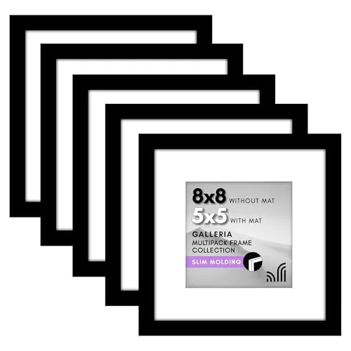 Americanflat Bilderrahmen-Set, 20,3 x 20,3 cm, Schwarz, Verwendung als 12,7 x 12,7 cm Bilderrahmen mit Passepartout oder 20,3 x 20,3 cm ohne Passepartout, Bilderrahmen Collage, Wanddekoration mit