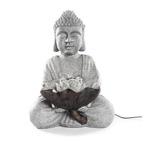 esotec Gartenbrunnen Solarbrunnen Buddha mit LED Licht