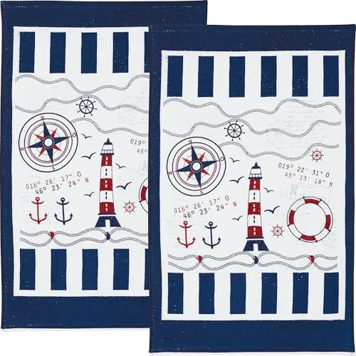Erwin Müller Frottier-Geschirrtuch 2er-Pack Baumwolle Leuchtturm Größe 45x70 cm