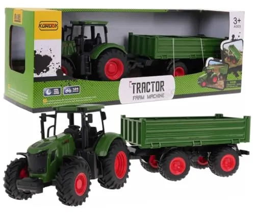 COIL Spielzeug-Traktor mit Anhänger 1:24 - Spielzeug-Traktor mit Gummirädern und Anhänger, ideal für kleine Landwirtschafts-Fans ab 3 Jahren. Perfekt für drinnen und draußen!