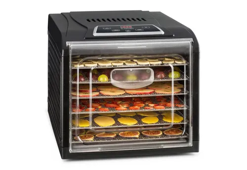 Klarstein Dörrautomat Fruit Jerky Plus 6 - Dörrautomaten zur schonenden Konservierung von Obst, Gemüse und mehr. Mit einstellbarem Display für Temperatur und Trockenzeit – ideal für gesunde Snacks!