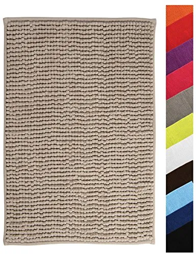MSV Badteppich Chenille Hochflor 60x90 cm – Taupe - Badematte mit weichem Hochflor für ein angenehmes Laufgefühl. Waschbar, schnell trocknend und rutschfest – ideal für Badezimmer und andere Räume.