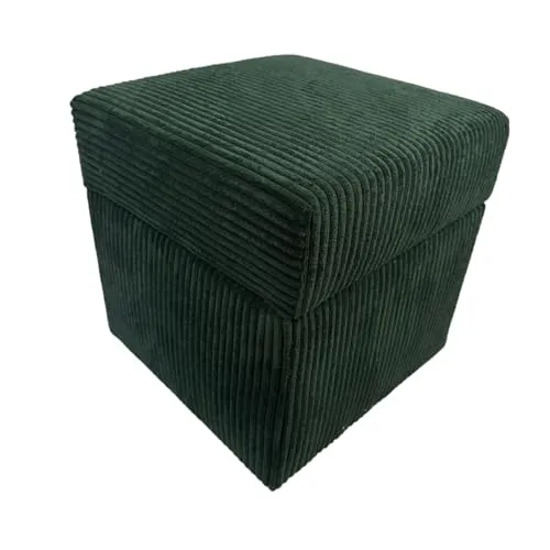 Max Mebels Cord-Hocker POSO 40x40 cm gepolstert quadratisch mit Stauraum – aufklappbarer Sitzhocker für Wohnzimmer – Dunkelgrün