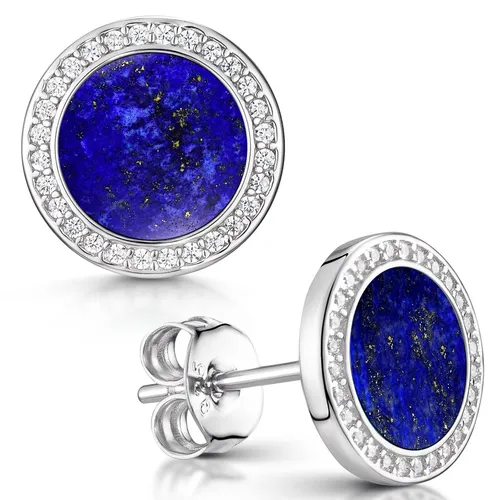 Materia Lapislazuli Ohrringe Stecker blau - Elegante 925 Silber Ohrstecker für Damen - Ohrringe für Damen aus 925 Sterling Silber mit Lapislazuli, rhodiniert für Anlaufschutz. Ideal als Geschenk in eleganter Schmuckbox, perfekt für jeden Anlass.