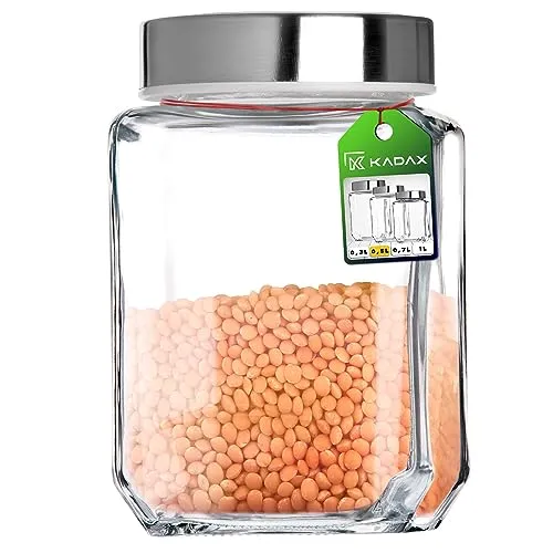 KADAX Vorratsglas, Glasbehälter mit Deckel aus Kunststoff, Lebensmittelbehälter aus Glas, Vorratsdose für Nudeln, Spaghetti, Gewürze, Einweckglas, transparent, luftdicht (500ML, weiß)