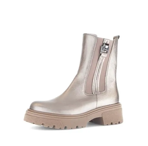 Gabor Damen Chelsea Boots - Flache Stiefeletten in Taupe (Altsilber) - Stylische Chelsea Boots für Damen aus hochwertigem Lackmaterial. Mit flacher Sohle und bequemem Innenfutter sind sie ideal für den Übergang und bieten einen modischen Look.