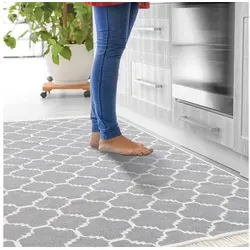 Jimri Teppich Kelim - Rechteckiger Wendeteppich 120x170 cm, hellgrau-weiß mit beidseitigem Muster und handgeknüpften Fransen