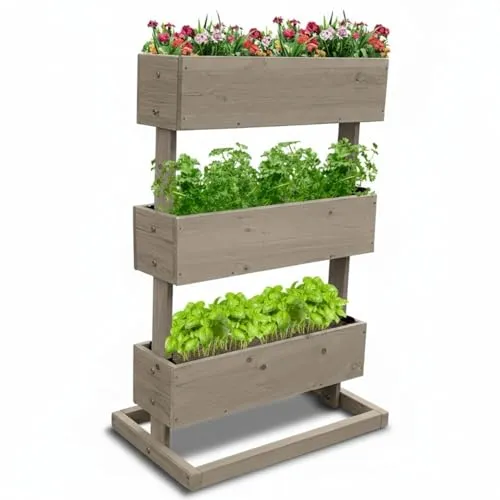 Coemo Vertikalbeet Hochbeet 3 Etagen Grau 50x30x75 cm aus Nadelholz – Platzsparendes Kräuter- & Blumenbeet - KOMPAKTES HOCHBEET: Ideal für Balkon und Terrasse mit drei übereinander angeordneten Pflanzkästen. Robustes, witterungsbeständiges Kiefernholz sorgt für Langlebigkeit und eine ansprechende Optik. Rückenschonendes Arbeiten dank erhöhter Bauweise.
