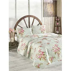 L'Essentiel Linge de Maison Begonvilla EPJ7120 - Gestepptes Tagesdecken-Set in Mint - Verleihen Sie Ihrem Schlafzimmer mit dieser gesteppten Tagesdecke in Mint einen frischen Look. Hochwertige Baumwoll-Polyester-Mischung für optimalen Komfort und einfache Pflege.