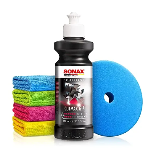 Autopolitur Set: Sonax Profiline CutMax Schleifpolitur (250ml) - Hocheffektive Schleifpaste für starke Defektkorrekturen am Autolack - Low-Dust Technologie - Auto polieren, Heavy Cut | 6-teilig