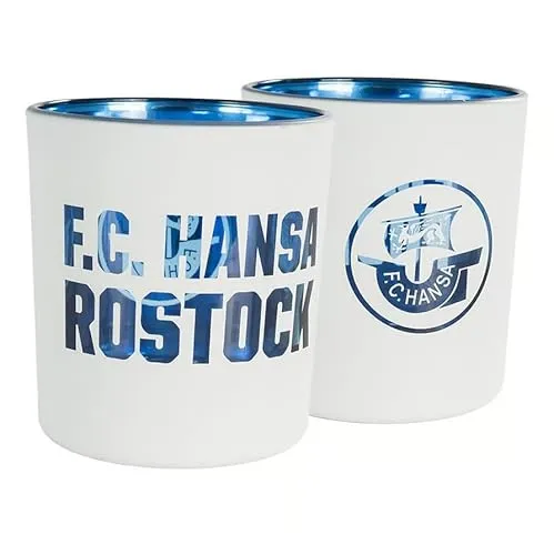 F.C. Hansa Rostock Windlicht Logo weiß-blau 2er-Set in blau von F.C. Hansa Rostock