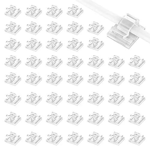 ALBOYI 50 Stück Kabel Clips, Selbstklebende Kabelhalter Kabel Organizer für Zuhause, Büro, Auto, Wand & Unter Schreibtisch, Kabelmanagement & Befestigung von Weihnachtslichtern (Transparent)