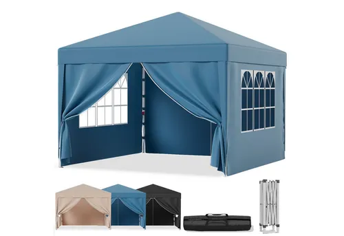 HOMALL Faltpavillon Faltbares Gartenpavillon Gartenzelt 3*3m UV-Schutz Partyzelt, mit 4 Seitenteilen, (3*3 erhältlich in verschiedenen Ausführungen, mit und ohne Seitenwände, wasserdichtes und sonnengeschütztes Partyzelt), Pop-Up Pavillon mit Erdheringen Seilen, Sandsäcken und Transporttasche