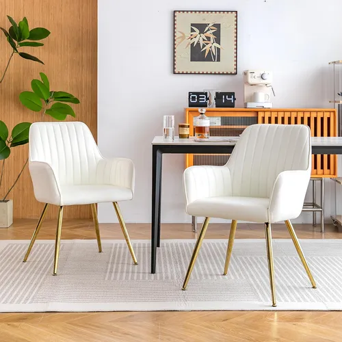 okwish 2er-Set Essstuhl mit Armlehnen – Beige, modernes Design für Küche und Empfangsraum - Elegantes 2er-Set Essstühle mit hochwertiger Lederpolsterung und vergoldeten Metallbeinen. Ideal für Küche oder Empfangsraum, bieten sie hohen Sitzkomfort und sind pflegeleicht dank abnehmbarer Kissen.