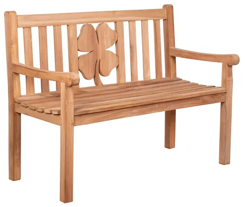 MR.DEKO Gartenbank Kleeblatt Teak 120 cm - Sitzbänke: Zeitlose Eleganz aus hochwertigem Teakholz, witterungsbeständig und ideal für Garten, Terrasse oder Innenbereich.