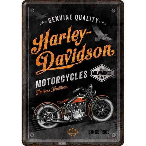 Nostalgic-Art Retro Blechpostkarte - 10 x 14 cm, Harley-Davidson Timeless Tradition, hochwertige Blechpostkarte mit nostalgischem Design und beschreibbarer Rückseite