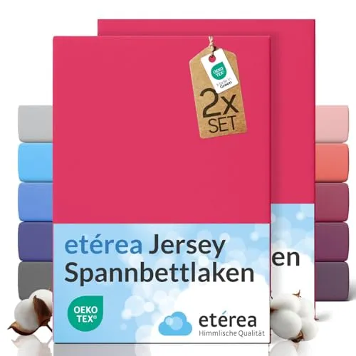 etérea Jersey 2er Set Spannbettlaken 80x200cm Pink bis 20 cm Höhe