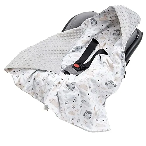 Medi Partners Einschlagdecke Baby Babyschale 100% Baumwolle für Sommer 85x85cm Kinderwagen Kuscheldecke universal Baby Decke Einschlagdecken Babydecke Buggy Autositz (Lichtung mit grauen Minky)