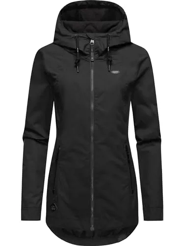 Ragwear Damen Übergangsjacke Zuzka Intl Black024 - 6XL - Funktionsjacken, leichte und wasserdichte Übergangsjacke mit verstellbarer Kapuze für optimalen Tragekomfort und Schutz vor Witterungseinflüssen.
