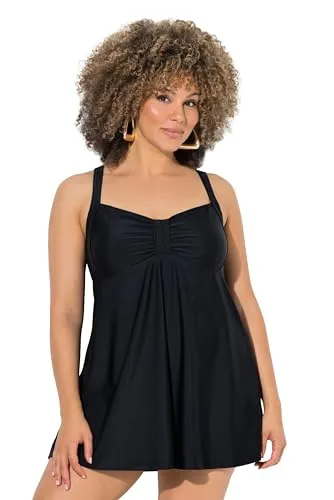 Ulla Popken Badekleid mit Zierband und Softcups in Schwarz (Größe 50) - Stylisches Badekleid in Schwarz, Größe 50, mit Softcups und Zierband. Ideal für entspannte Tage am Wasser. Pflegeleicht und aus recyceltem Material für umweltbewusste Mode.