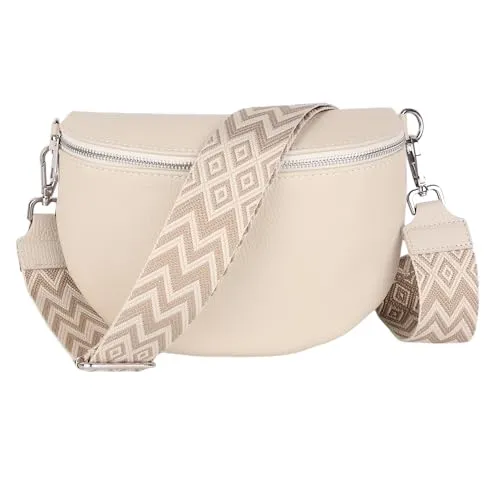 MIRROSI Damen Bauchtasche aus Echtleder in beige von MIRROSI