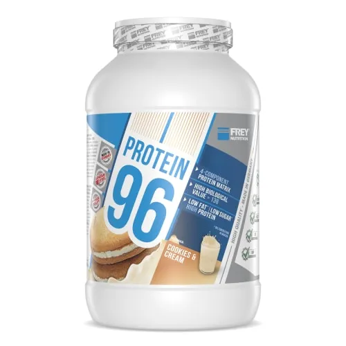 Frey Nutrition Protein 96 Cookies und Cream Dose 2.3 kg - Mehrkomponenten Proteine mit bis zu 100 % Proteinanteil, Low Fat und Low Sugar für optimale Ernährung ohne Kompromisse. Made in Germany!