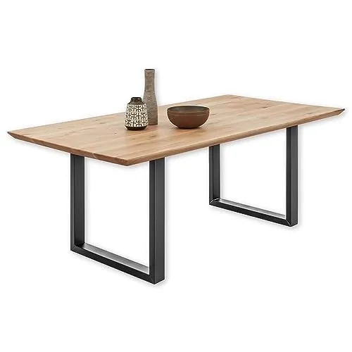BENNET BIG Esstisch Massivholz Eiche - Esszimmertisch aus 45 mm dickem Eichenholz mit modernem Metallgestell, langlebig und vielseitig für jeden Einrichtungsstil. Maße: 220 x 74 x 100 cm (B/H/T).