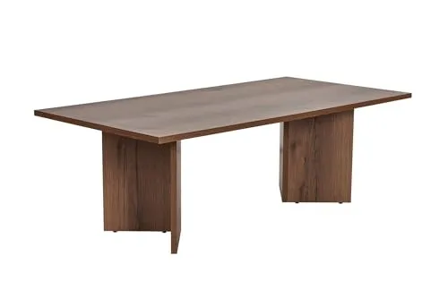 Ovaler Wohnzimmertisch Sabin aus Melaminholz - Dunkles Nußbaum-Design - Der elegante Couchtisch Sabin besticht durch klare Linien und eine hochwertige melaminbeschichtete Oberfläche, die Kratzern und Feuchtigkeit trotzt. Ideal für stilvolle Wohnzimmer mit großzügiger Ablagefläche.