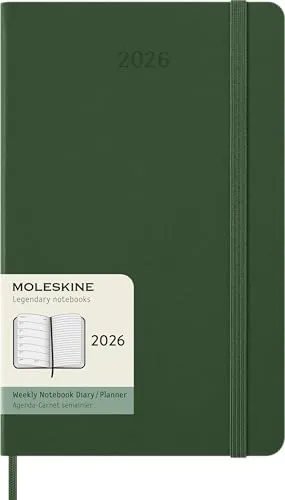 Moleskine 12 Monate Wochen Notizkalender 2026 Large/A5 - Organizer mit festem Einband in Myrtengrün, ideal für kreative Planer und Notizen, 1 Woche = 1 Seite für optimale Übersicht.