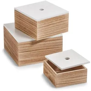 Zeller Holzkiste 15148, 3-teiliges Set, braun/weiß - Aufbewahrungsboxen aus Paulowinaholz mit magnetischen Deckeln und Griffloch, ideal für die ordentliche Aufbewahrung von Klein-Utensilien.