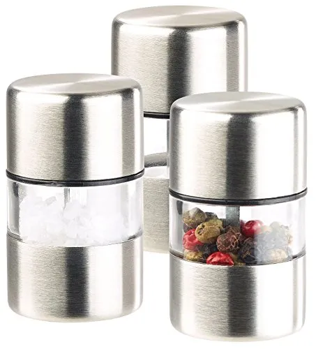 PEARL Salzstreuer: Mini-Salz-/Pfeffermühle, Edelstahl, Keramikmahlwerk, 3er-Set (Mini Mühle, Salzstreuer, Kleine Handtasche)