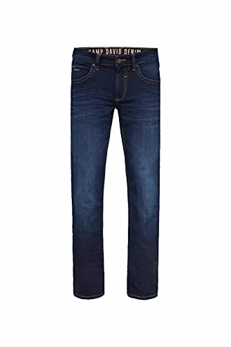 Camp David NI:CO Herren Jeans Regular Fit Dark Blue Jogg | gerades Bein, mittlere Leibhöhe, Five-Pocket & Zip-Fly, Used-Waschung mit 3D-Knitter und kontrastigen Steppnähten 34 36