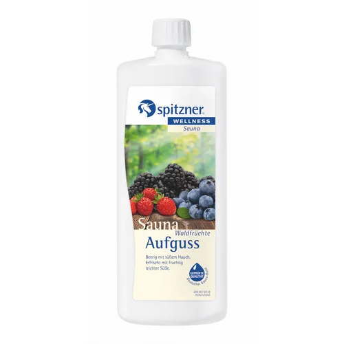 Spitzner Saunaaufguss Waldfrüchte 1 Liter - Beeriger Genuss für Ihre Sauna - Sauna-Aufgüsse mit natürlichem Aroma von frischen Waldbeeren, ideal für ein entspannendes Wellness-Erlebnis. Qualitätssiegel des Deutschen Sauna-Bundes garantiert höchste Standards.