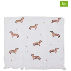 Clayre & Eef Gästehandtuch Beige, Braun 40x66 cm Dackel mit Herz Hund Baumwolle