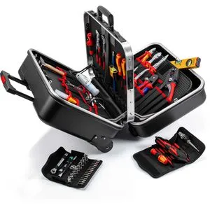 Knipex Werkzeugkoffer BIG Twin Move Elektro 002141, 63-teilig - VDE isoliert - Werkzeugkoffer für Elektroarbeiten, ausgestattet mit 63 Markenwerkzeugen und VDE-Zertifizierung. Praktischer Klapptrolley mit belastbarem Design und vielseitigen Einsteckmöglichkeiten.