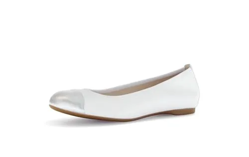 Gabor Damen Klassische Ballerinas, Frauen Flats,Ballerina-Schuhe,Ballett-Schuhe,Ballet-Flats,flach,Ausgehschuhe,Weiss/Silber,40.5 EU / 7 UK