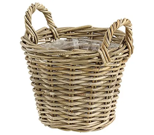 Dehner Rattankorb mit Henkeln, Ø 40 cm, Höhe 30 cm, Rattangeflecht, grau/braun