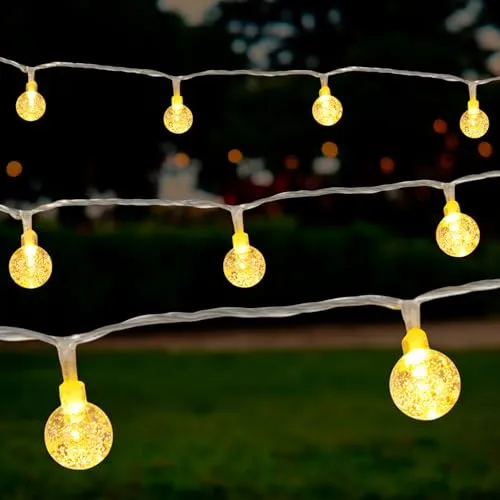 LED Lichterkette mit 50 mini Kristall Kugeln für Außen - 490 cm - Garten Deko Beleuchtung warm weiß mit Stecker - Party Pavillon Terrasse Balkon Zimmer Dekoration Stimmungslicht wasserfest