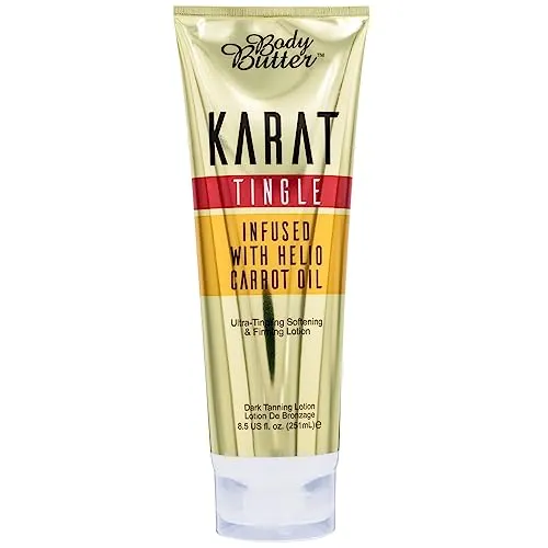 Body Butter Karat Tingle 251ml - Körperlotion mit Karotten-Helio-Öl für straffende und hydratisierte Haut. Angereichert mit Aloe und Matrixyl Synthe 6 für Anti-Aging-Vorteile und einen tropischen Kokosduft.