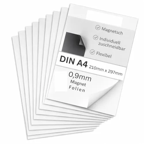 Strong Magnets Neodym Magnetfolie - DIN A4-0,9mm - Extra stark - dezent, praktisch & flexibel zuschneidbar - 1 Stück - White Glossy