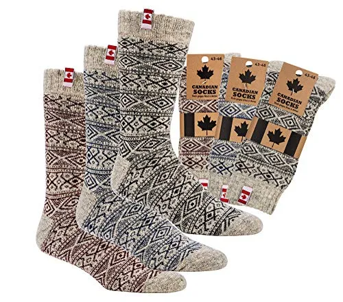WOWERAT 1 Paar Canadian Socks THERMO-Wollsocken Norweger Socken Damen Herren Kinder (43/46, natur-blau)