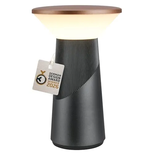 BRILONER Pilia LED Tischlampe kabellos - Preisgekröntes Design - Die PILIA LED Tischlampe in Anthrazit-Bronze bietet warmweißes Licht und ist dimmbar. Ideal für Wohn- und Schlafräume, mit bis zu 24 Stunden Leuchtdauer und wetterfest für den Außeneinsatz.
