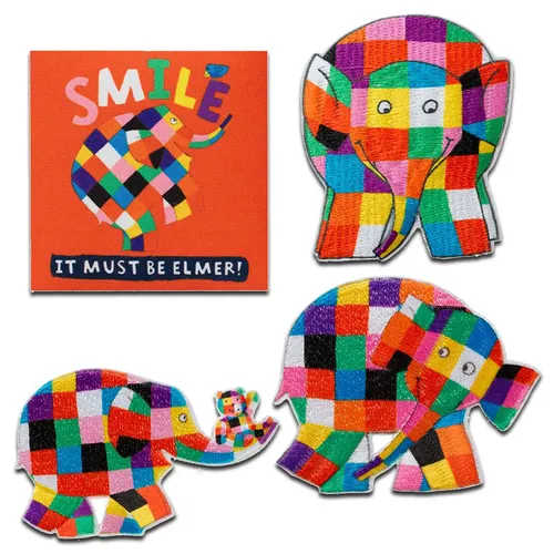 4er Set Elmer - Aufnäher, Bügelbild, Aufbügler, Flicken, Größe: