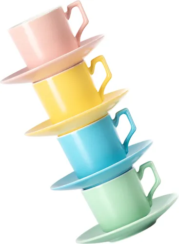 ANILAR Espressotasse Set aus buntem Porzellan mit 4 Tassen und Untertellern - Vibrantes 4-teiliges Set aus hochwertigem Porzellan, ideal für genussvolle Espresso-Momente. Perfekt für stilvolle Kaffeetafeln und einen Hauch Farbe in Ihrer Küche.