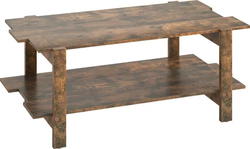 GOPLUS Couchtisch mit 2 Ebenen – Rechteckiger Wohnzimmertisch aus Holz (Vintage Braun) - Eleganter Couchtisch mit doppellagiger Ablagefläche. Robuste Konstruktion aus hochwertigen Materialien, ideal für Bücher und Dekoration. Perfekt für stilvolles Wohnen und einfache Reinigung.