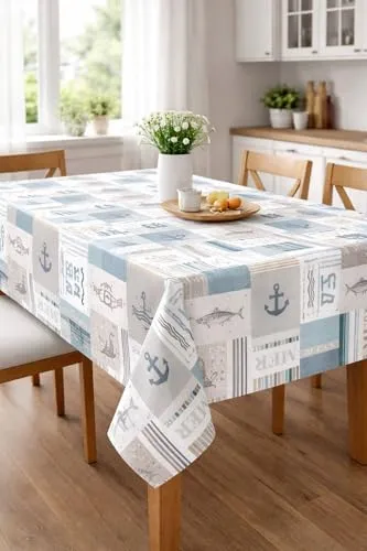 texpot Wachstuchtischdecke 200 x 140 cm Meer Wachstuch Anker Sea Tischtuch PVC rutschfest