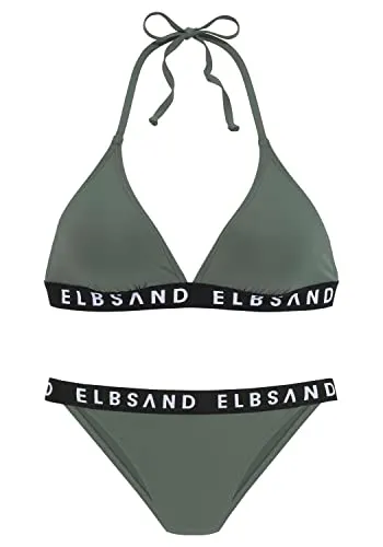 Triangel-Bikini ELBSAND, Damen, Gr. 42, Cup C/D, grün (oliv) - Sportlicher Triangel-Bikini aus Microfaser mit herausnehmbaren Softcups. Ideal für den Strandurlaub, mit elastischem Band und kontrastierenden Markenschriftzügen für einen modischen Look.