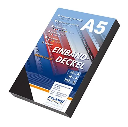 Einbanddeckel DIN A5 mit Lederstruktur - schwarz 100
