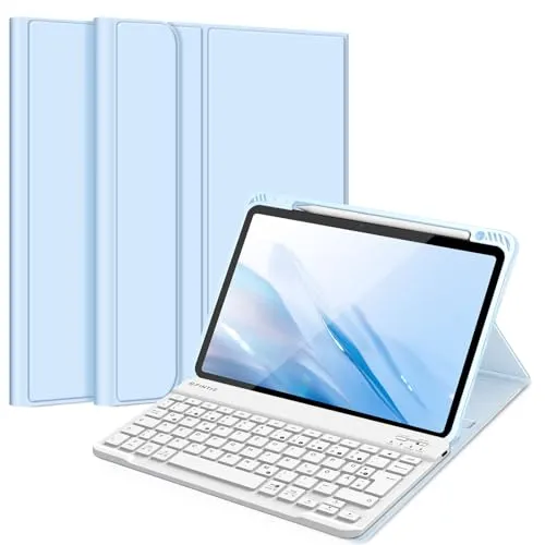 FINTIE Tastatur Hülle für iPad Air 11 Zoll mit abnehmbarer QWERTZ Tastatur - Tastatur Hülle für iPad Air 11 Zoll, magnetisch abnehmbare QWERTZ Tastatur, integrierter Stifthalter und umfassender Schutz gegen Stöße und Kratzer.